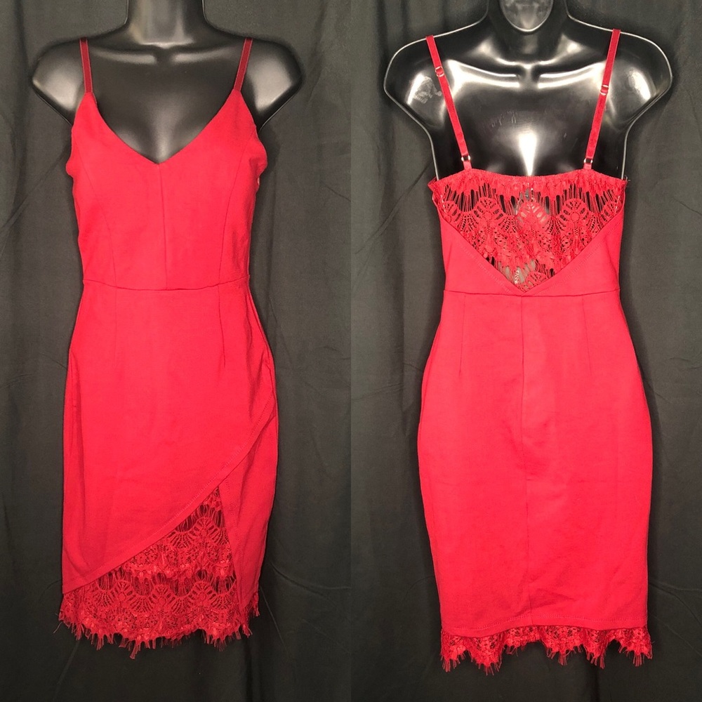 Fashion Nova Nessa Lace Trim Midi Dress Sz M